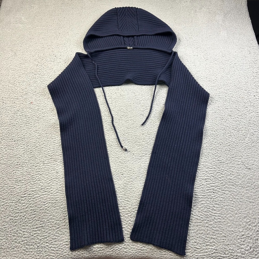 Dirk Bikkembergs Sport Vintage Ribbed Knit Hooded Scarf Bolero Shrug Navy